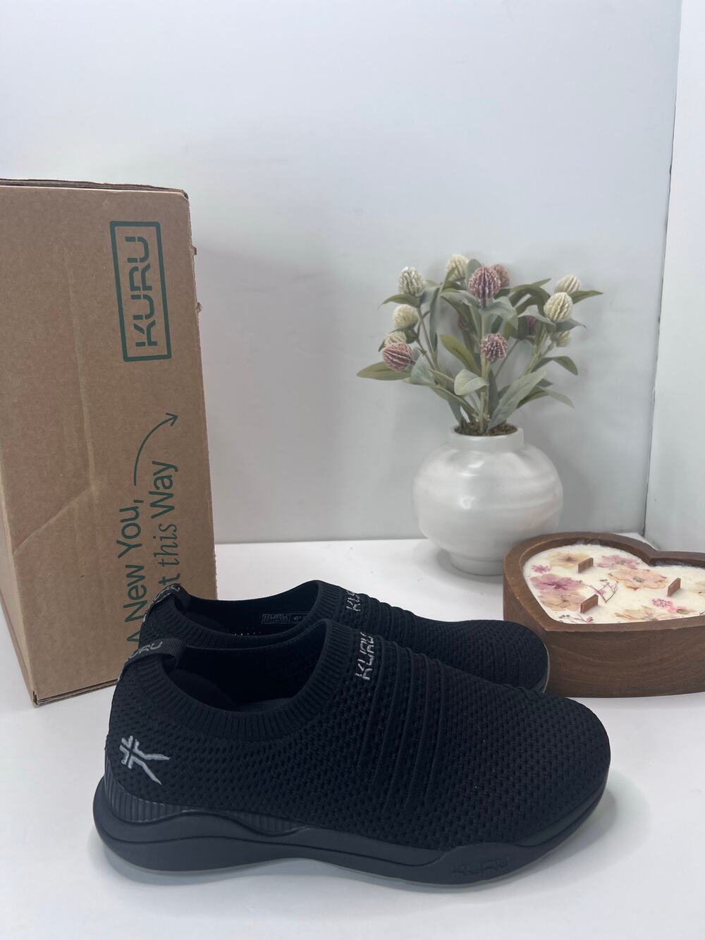 Kuru Stride Novaknit Slip On Sneaker Jet Black/Slate Gray Women 6.5W Tried On